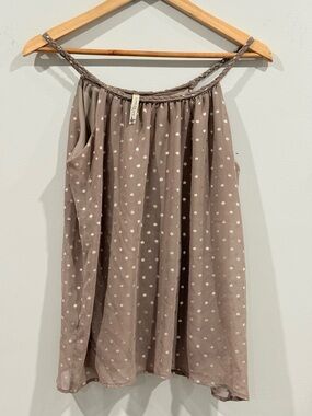 Paper Crane Taupe Polka Dot Tank Top